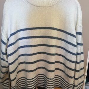 American Eagle Outfitters Cream and Blue Striped Crewneck Sweater
